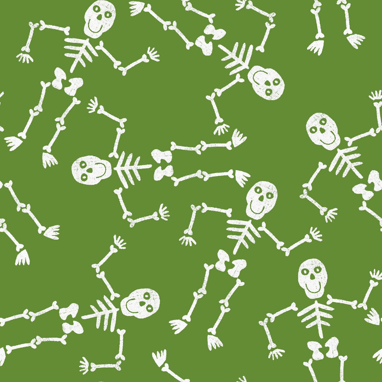3 Wishes Fabric Halloween Skeletons on Green 100% Cotton Price per Yard